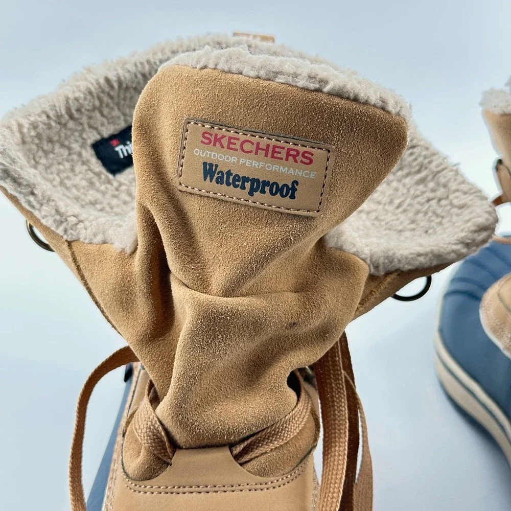 Skechers‎ Outdoor Duck Boots Womens 7.5 Tan Navy Waterproof Thinsulate